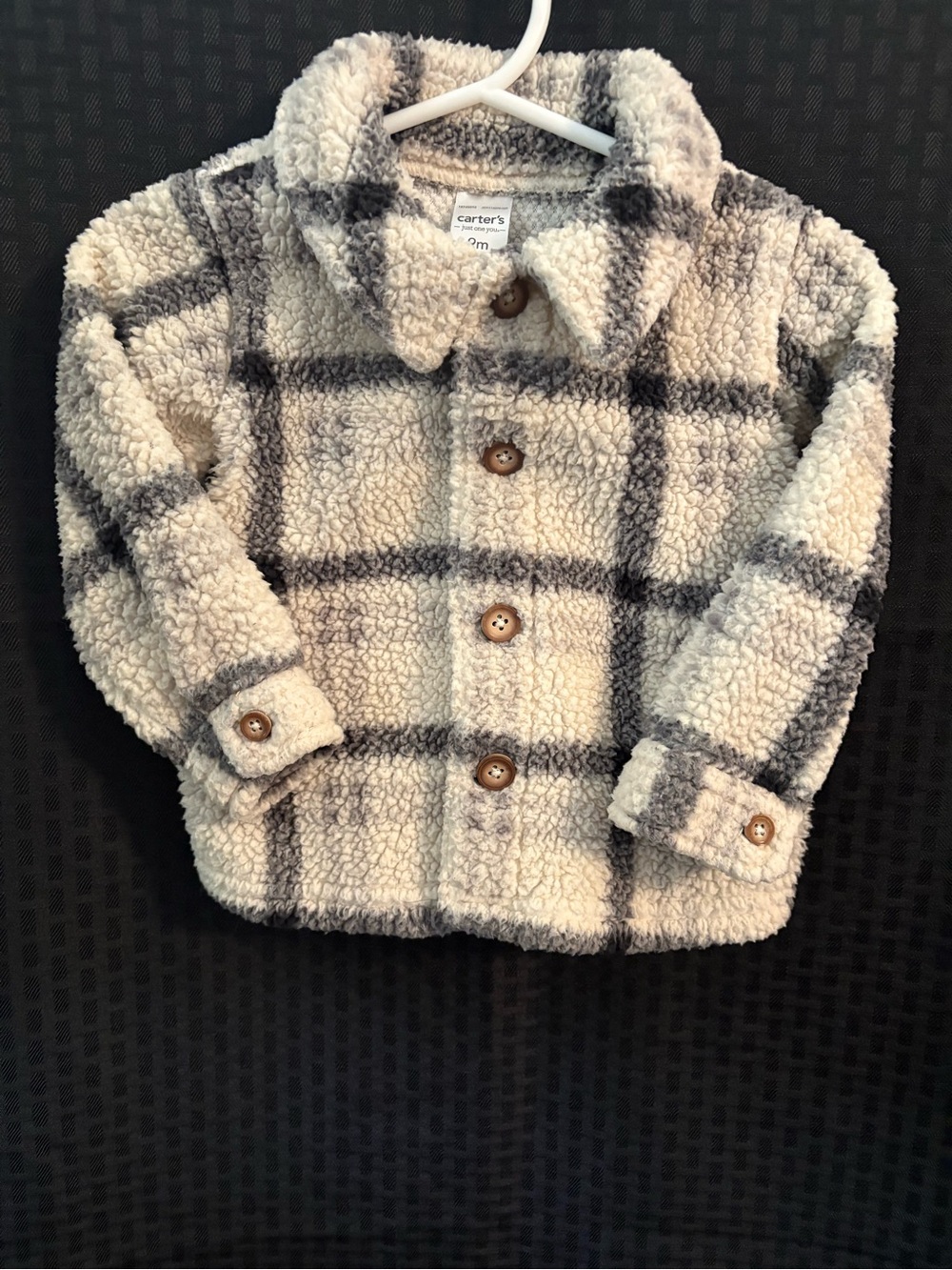 Carter's Cream & Gray Plaid Sherpa Button-Up Jacket